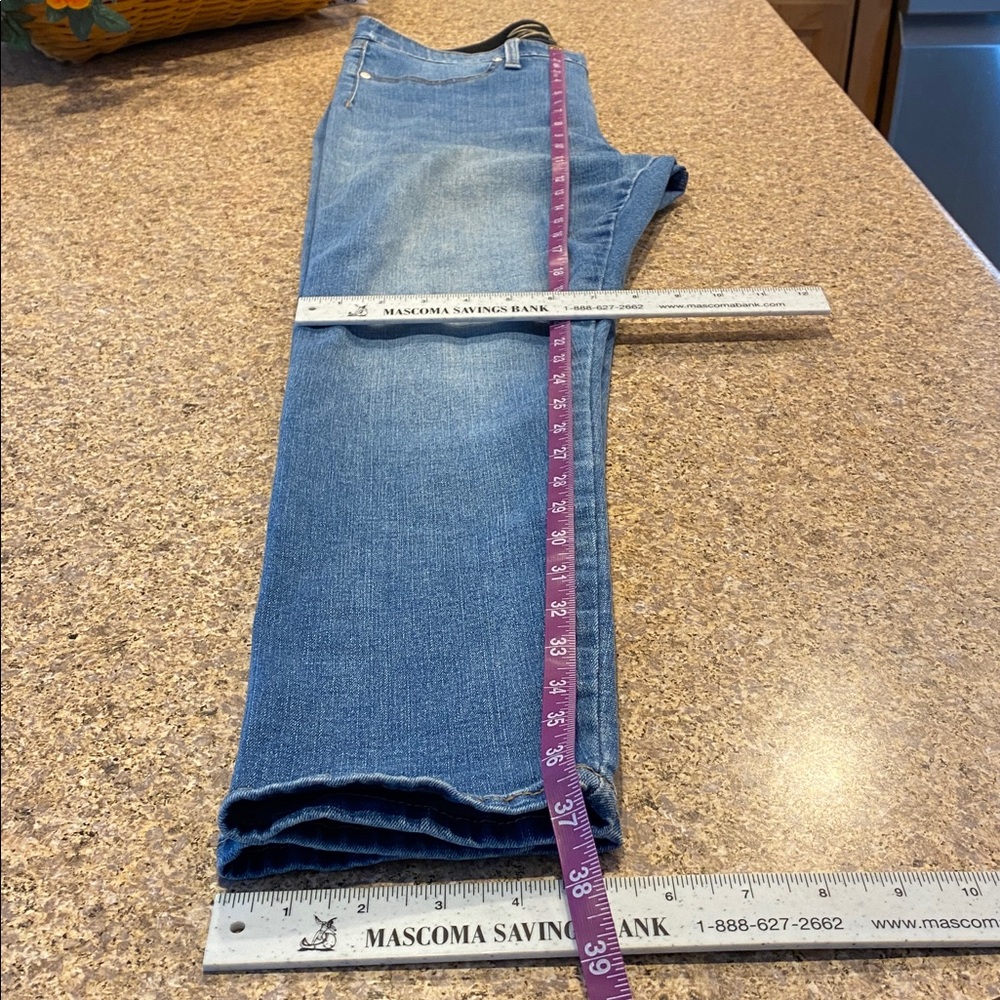 Seven7 Seamless Pull On Skinny Blue Jeans L/G MUSTY Faux Front Pockets No Zipper - Picture 15 of 16